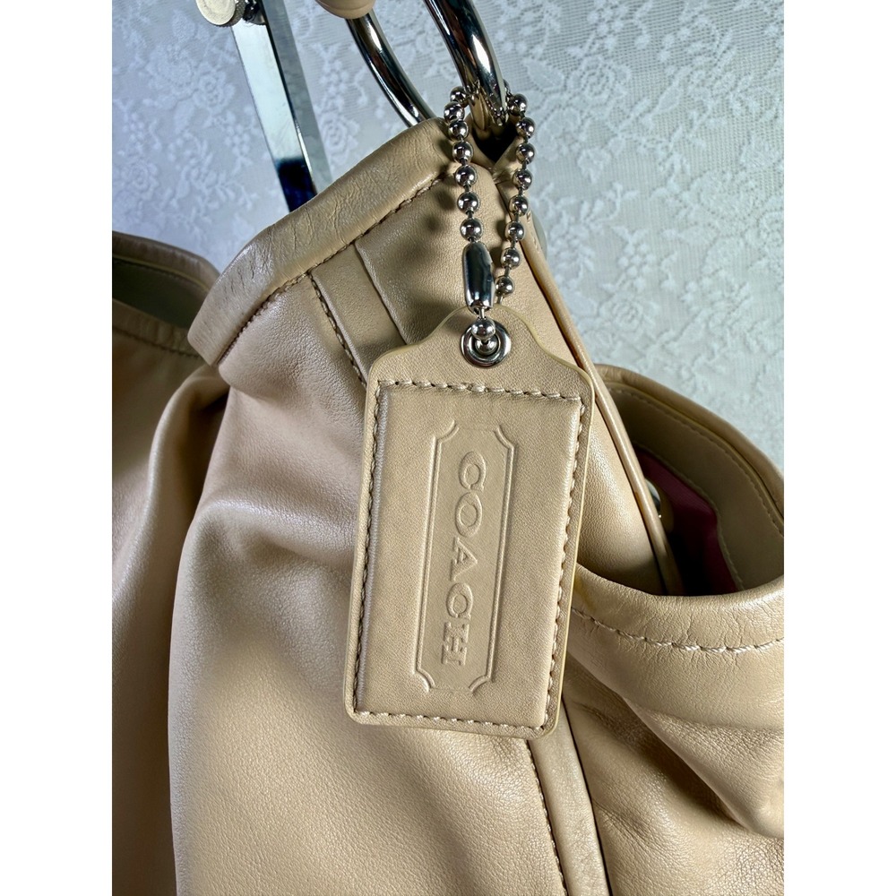 Coach Ergo Pleated Hobo Bag Tan Leather Shoulder Bag Pink Lining 13412 - Picture 7 of 15